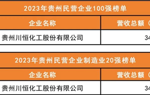 喜訊：川恒股份榮登2023年“貴州民營企業(yè)100強榜單”、“貴州民營企業(yè)制造業(yè)20強榜單”